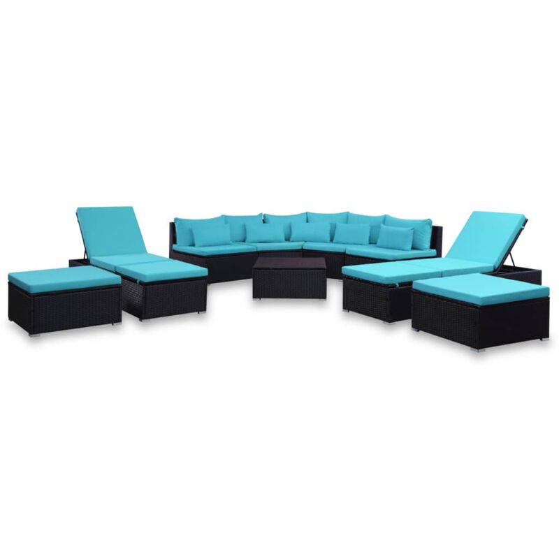 vidaXL 9 Piece Garden Lounge Set with Cushions Poly Rattan Blue