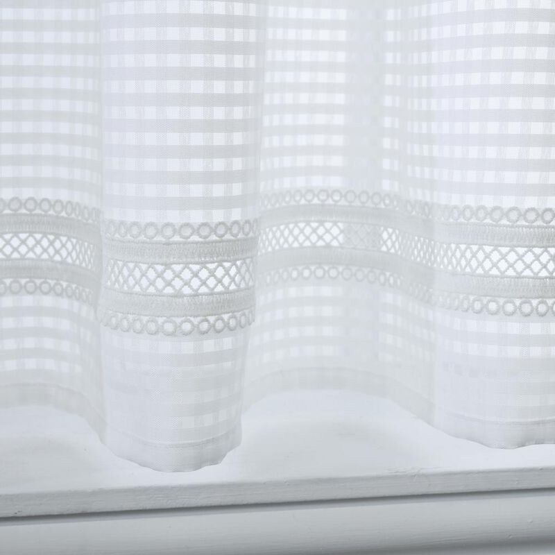 Habitat Gingham Lace Sheer Rod Pocket 3 Piece Curtain Tiers and Valance Set 52" x 24" White