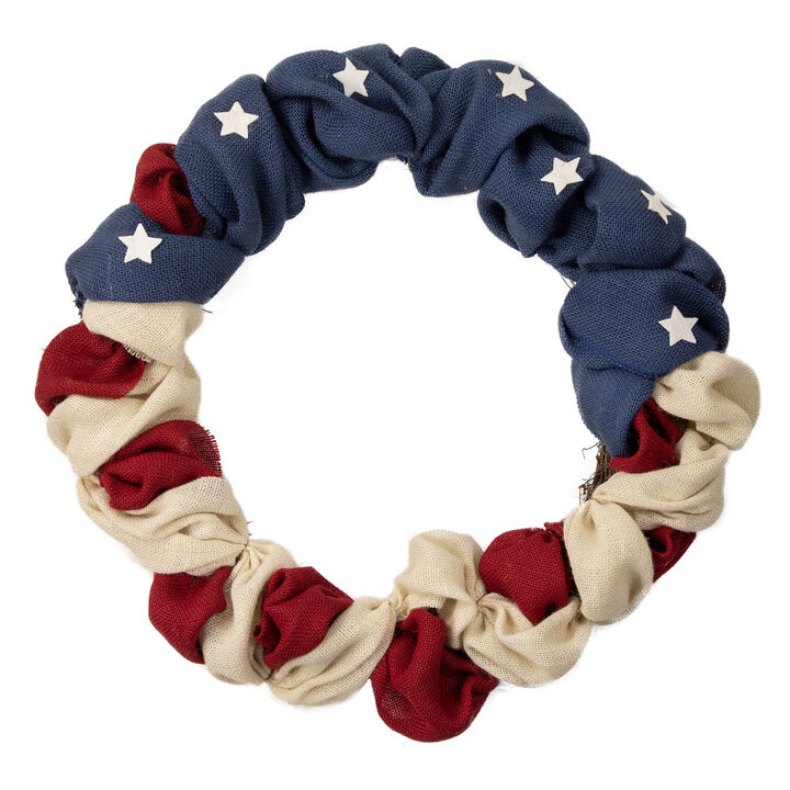 Americana Stars and Stripes Burlap Patriotic Wreath  20-Inch  Unlit