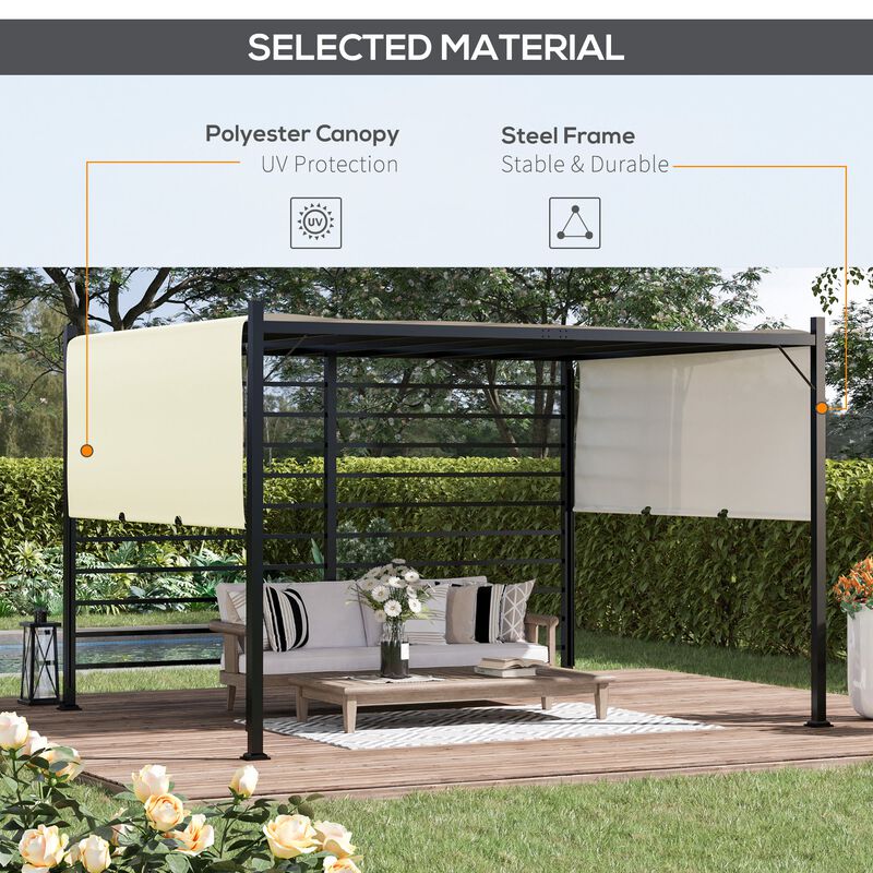 12' x 10' Outdoor Pergola Patio Gazebo Retractable Canopy Sun Shelter with Steel Frame, Beige