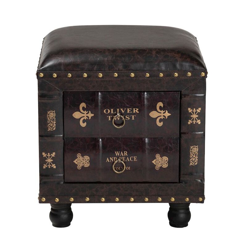 Leather Upholstered Wood Storage Ottoman