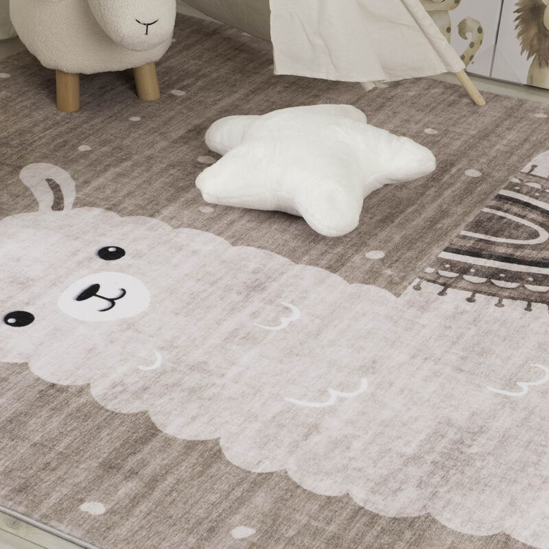 Soft Steps Playtime Llama Brown Beige Indoor Soft Area Rug