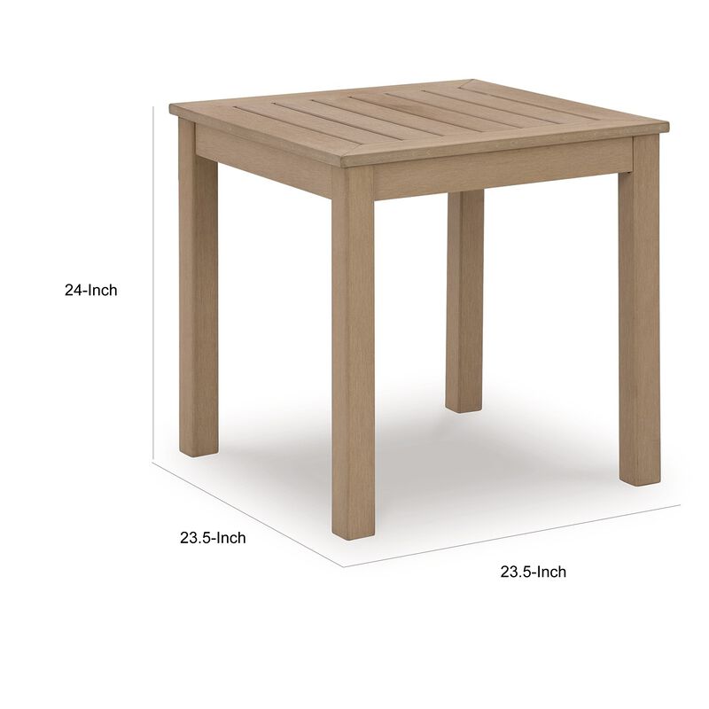 Karo 24 Inch Outdoor Side End Table, Modern Slatted Top, Natural Brown - Benzara