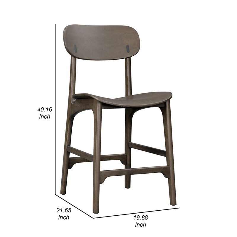 Seln 24 Inch Counter Stool Chair, Curved Seat, Open Back, Dark Gray Wood - Benzara