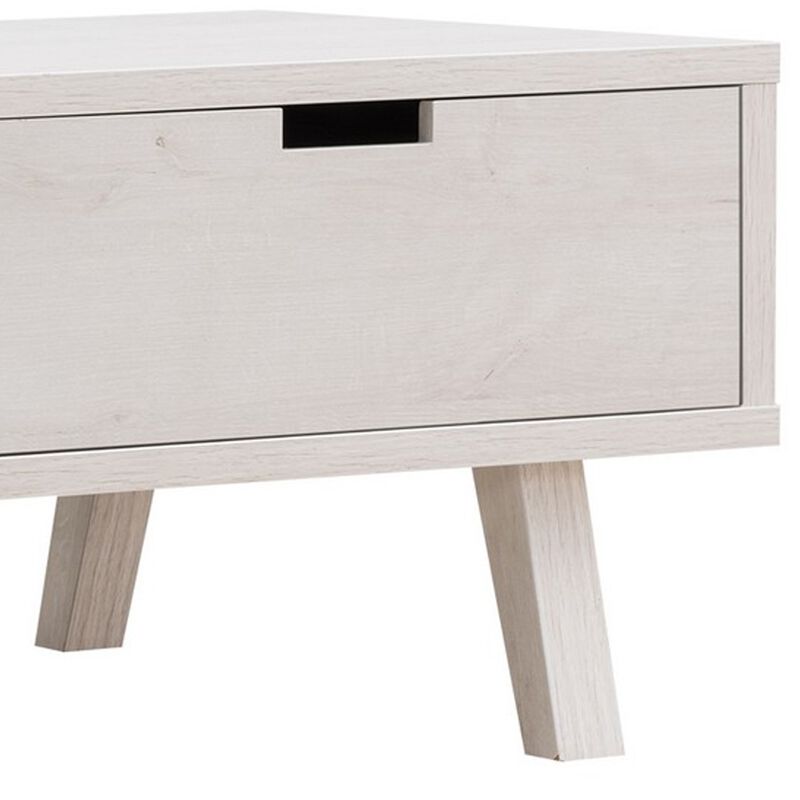 Bev 47 Inch Modern Coffee Table, 2 Drawers, 1 Side Compartment, White, Gray-Benzara