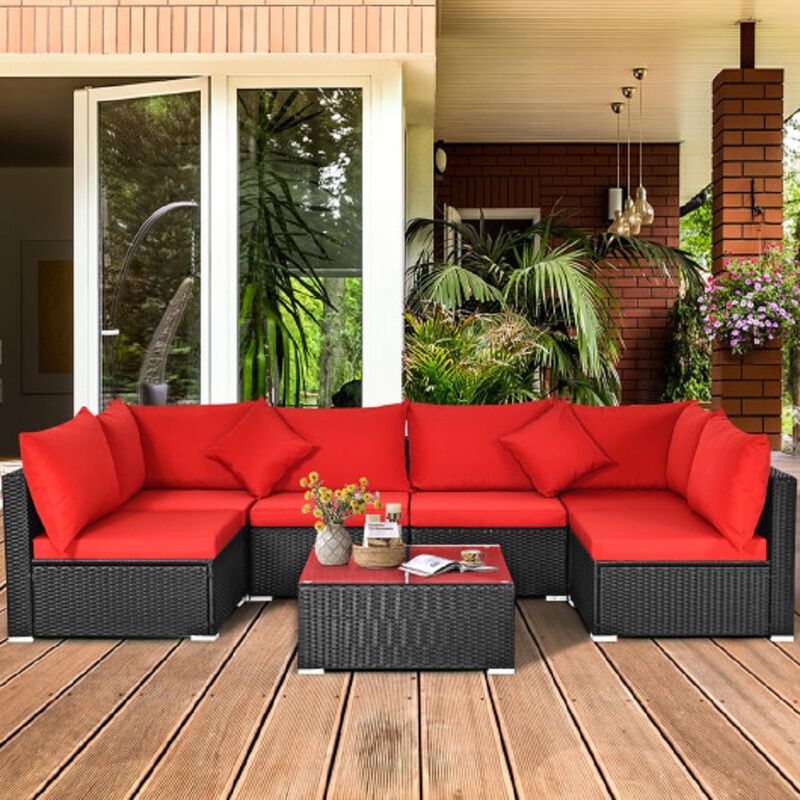 7-Piece Outdoor Wicker Patio Sofa Set with 2 Pillows and Cushions