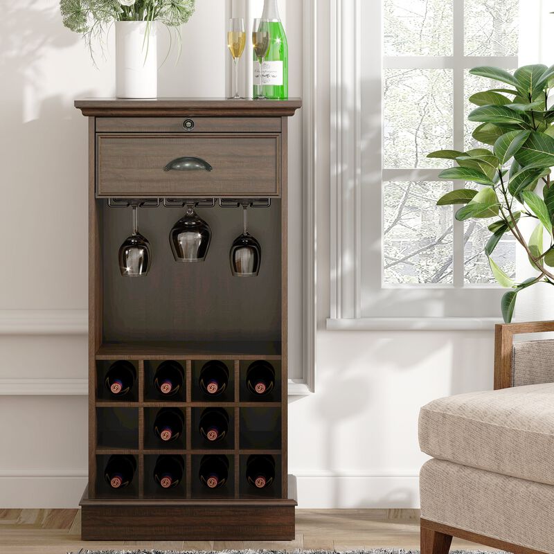 FESTIVO Wine Cabinet w/ Metal Glass Holder & Lattice Rack