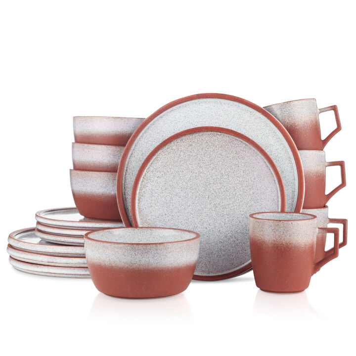 Stone Lain Vince Stoneware 16 Piece Dinnerware Set, Red