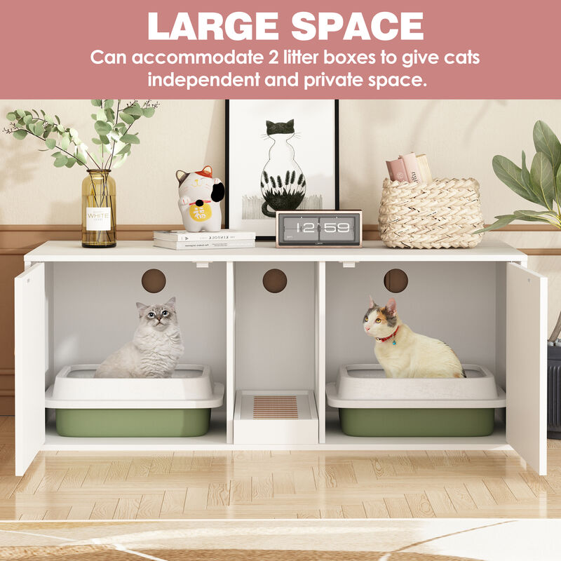 Litter Box Enclosure With 2 Sisal Doors, Indoor Wood Stackable Cat Washroom Storage Cabinet Bench End Table Furniture