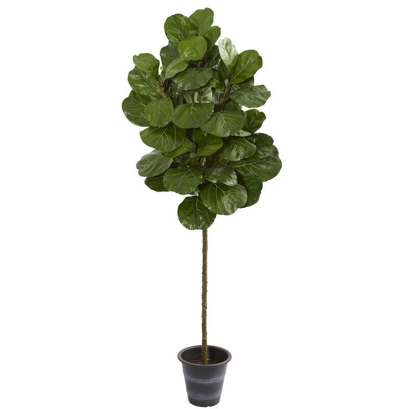 Nearly Natural 6.5-ft Fiddle Leaf Artificial Tree With Decorative Planter