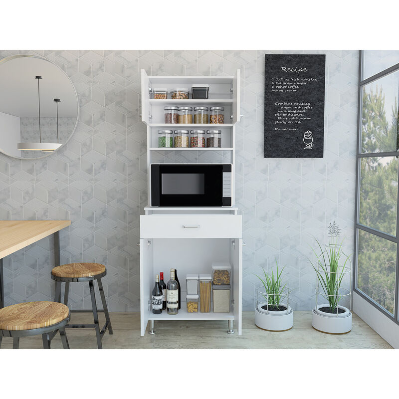 Della 60 Kitchen Pantry with Countertop, Closed & Open Storage -White