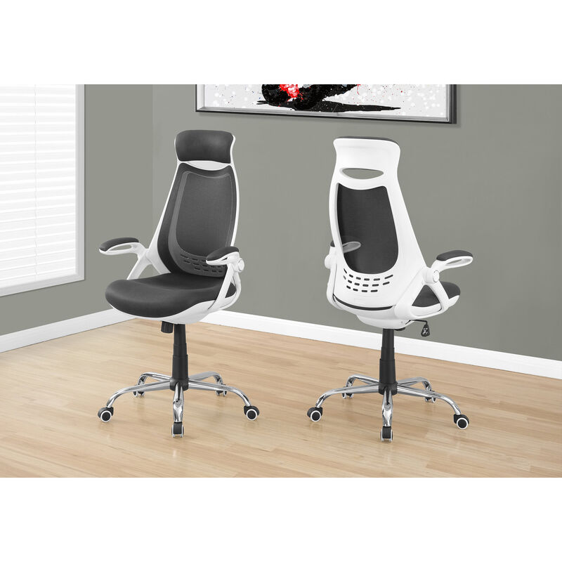 Monarch Specialties I 7269 Office Chair, Adjustable Height, Swivel, Ergonomic, Armrests, Computer Desk, Work, Metal, Mesh, White, Grey, Contemporary, Modern