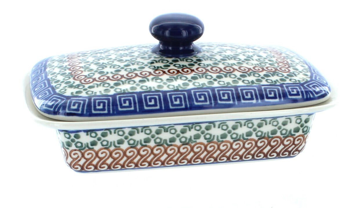 Blue Rose Polish Pottery Hummingbird Butter Dish