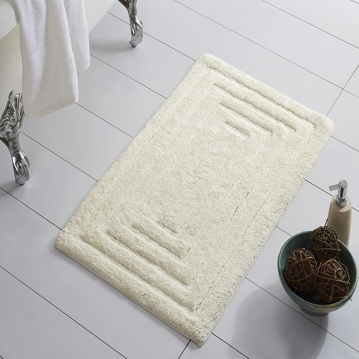 Knightsbridge Stylish And Comfortable All Season Traditional Racetrack Design Cotton Bath Rug 17" X 24" Ivory