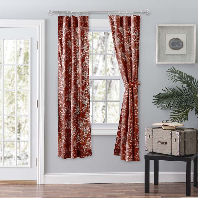 Ellis Curtain Lexington Leaf Pattern on Colored Ground Curtain Pair with Ties