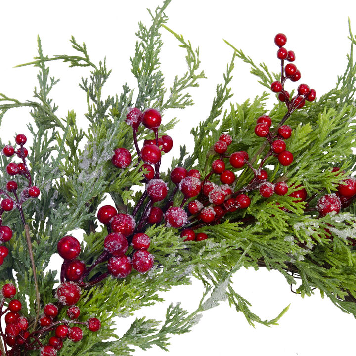 Frosted Red Berries Artificial Christmas Wreath - 26-Inch  Unlit