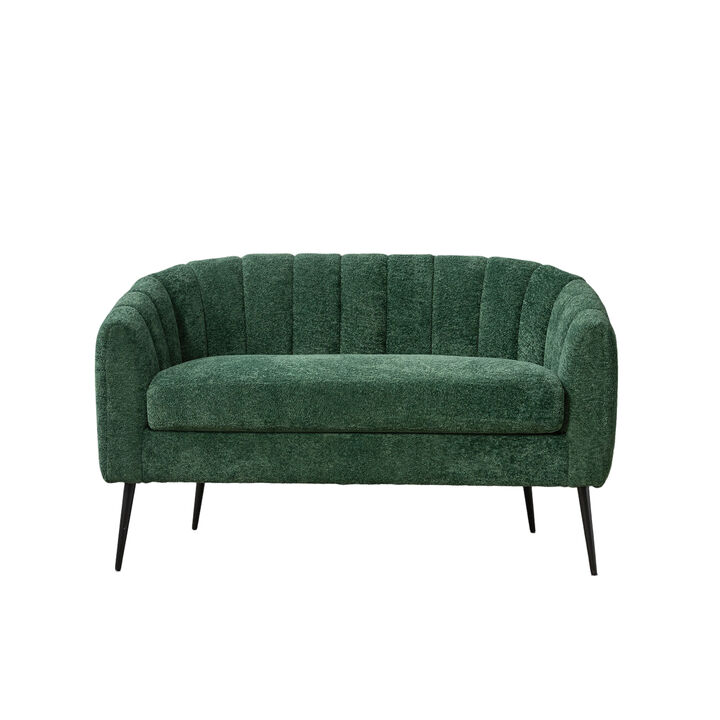 Small Space Chenille Loveseat 50.2", Modern Glam Channel Tufted Settee with Metal Legs