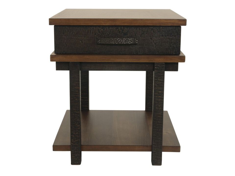 Textured Two Tone Wooden End Table with 1 Drawer, Brown-Benzara