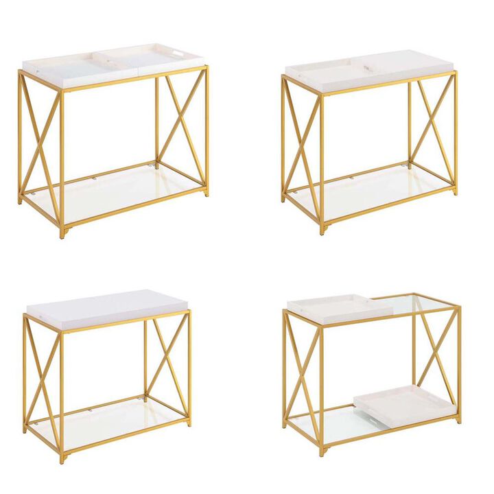 Convenience Concepts St. Andrews Console Table with Shelf and Removable Trays, White/Gold