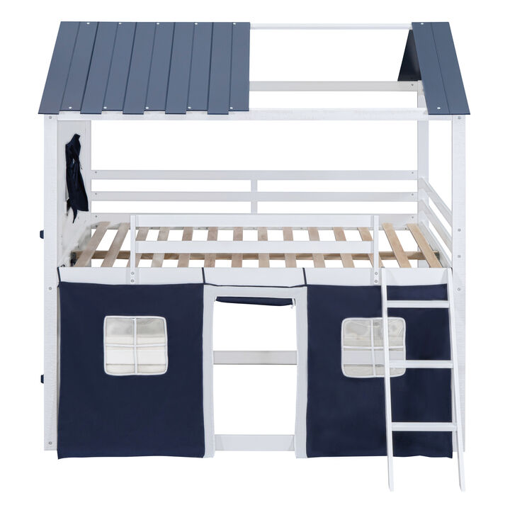 Merax Bunk Wood House Bed with Tent