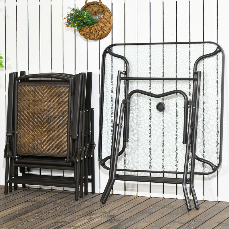 Outsunny 5 Pieces Wicker Patio Dining Set Foldable W/ Umbrella Hole