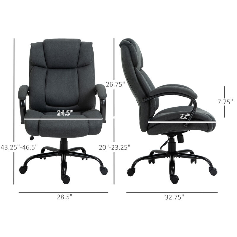 Vinsetto High Back Big and Tall Executive Office Chair 484lbs with Wide Seat, Computer Desk Chair with Linen Fabric, Adjustable Height, Swivel Wheels, Charcoal Grey