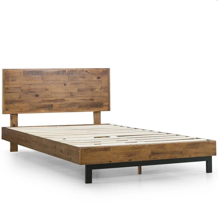 Hivvago Full size Solid Wood Modern Platform Bed Frame with Adjustable Height Headboard