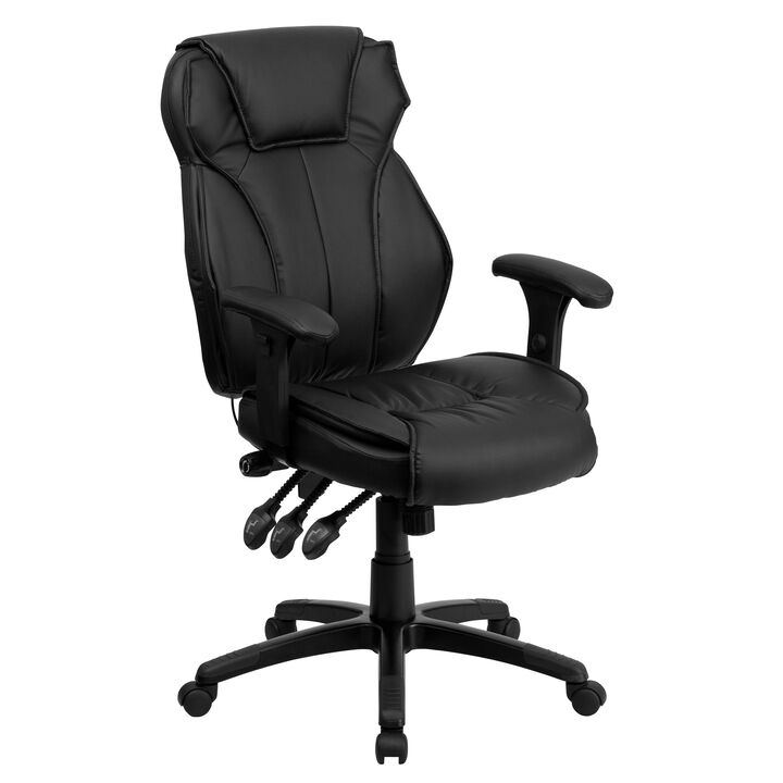 Hansel High Back Black LeatherSoft Multifunction Executive Swivel Ergonomic Office Chair with Lumbar Support Knob with Arms