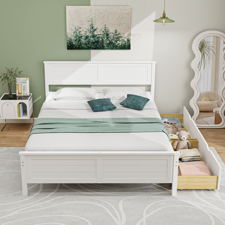 Full Size Bed Frame with Storage Drawers and Solid Wood Headboard