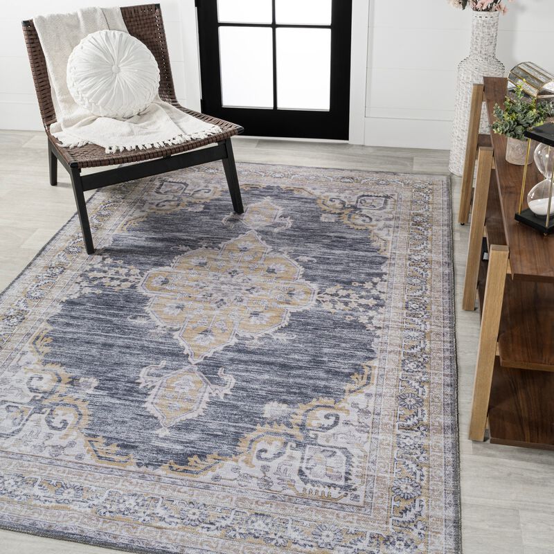 Wincer Chenille Cottage Medallion Machine-Washable Area Rug