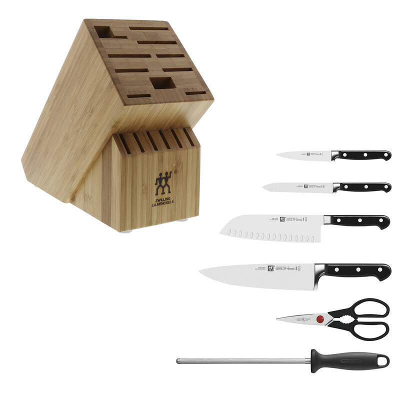 ZWILLING Professional S Knife Set with Block, Chef�s Knife, Serrated Utility Knife, 7 Piece, Bamboo