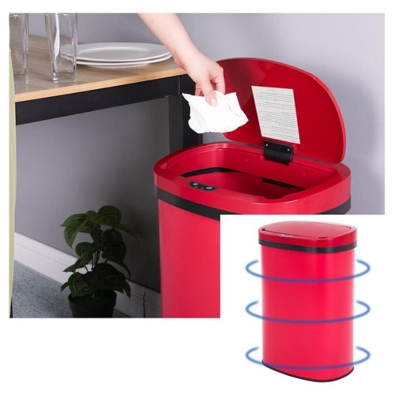 Hivvago Red 13 Gallon Stainless Steel Motion Sensor Trash Can