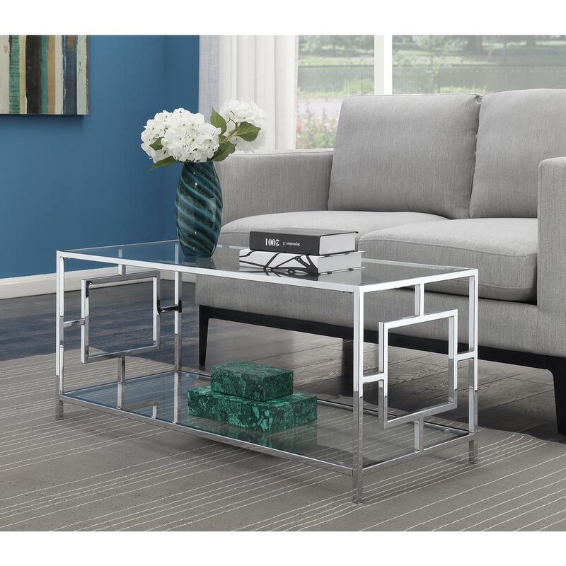 Convience Concept, Inc. Town Square Chrome Coffee Table with Shelf Glass/Chrome