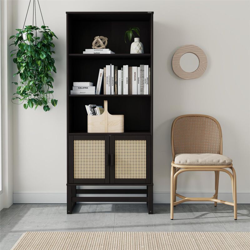 Talo Scandinavian Tall 3 Shelf Wooden Bookcase with Closed Storage