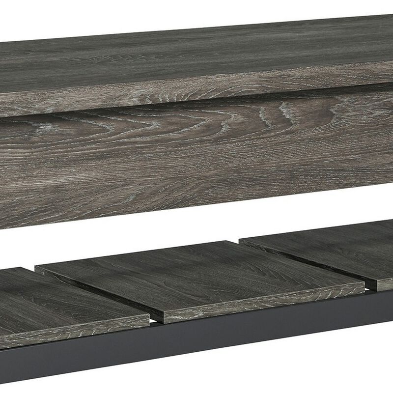 Ciara Storage Bench, Gray Engineered Wood, Black Solid Wood Legs, 48 Inch - Benzara