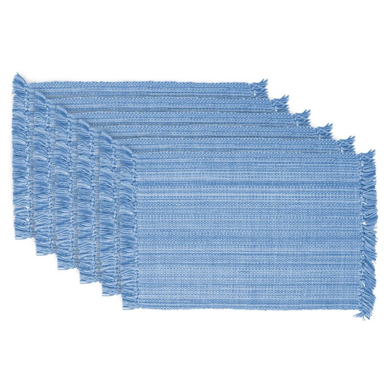 Set of 6 Light Blue Variegated Fringe Placemats 19” x 13"