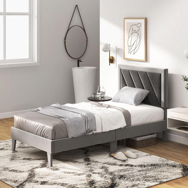 Platform Bed with High Headboard and Wooden Slats