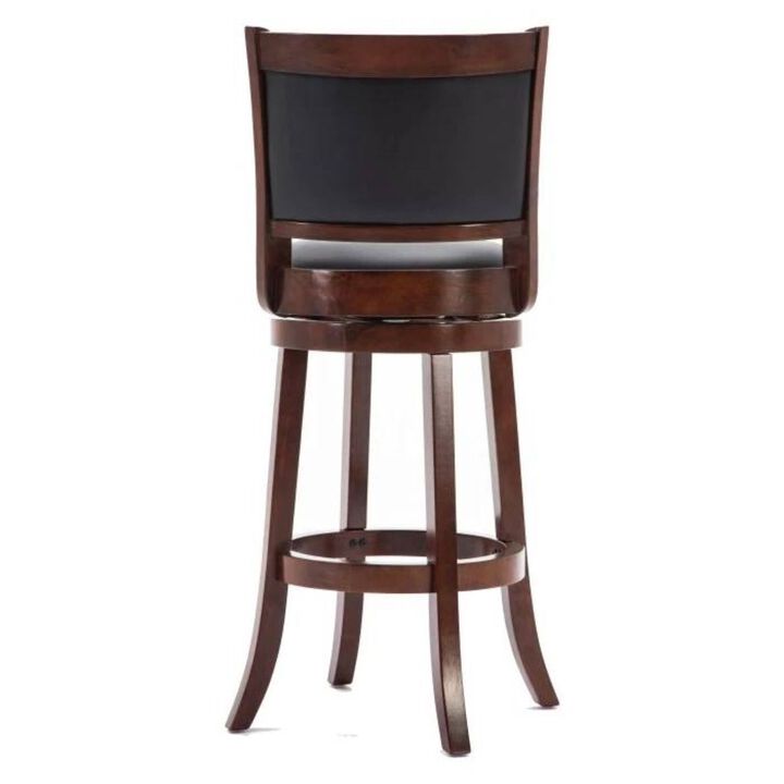 Hivvago Cherry 29-inch Solid Wood Bar Stool with Faux Leather Swivel Seat