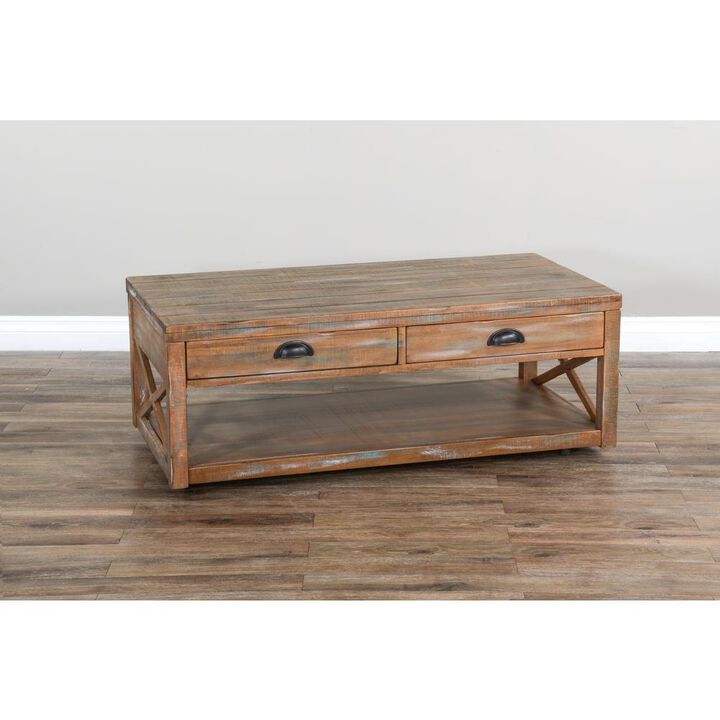 Sunny Designs Durango 48 Coastal Wood Cocktail Table in Weathered Brown