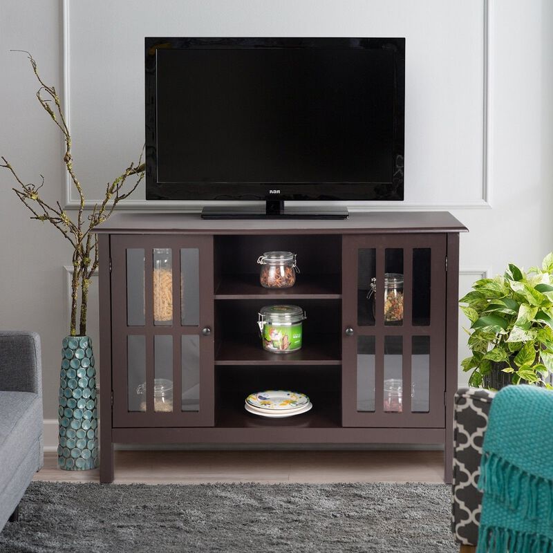 Hivvago Brown Wood 43-inch TV Stand Storage Cabinet Console Table