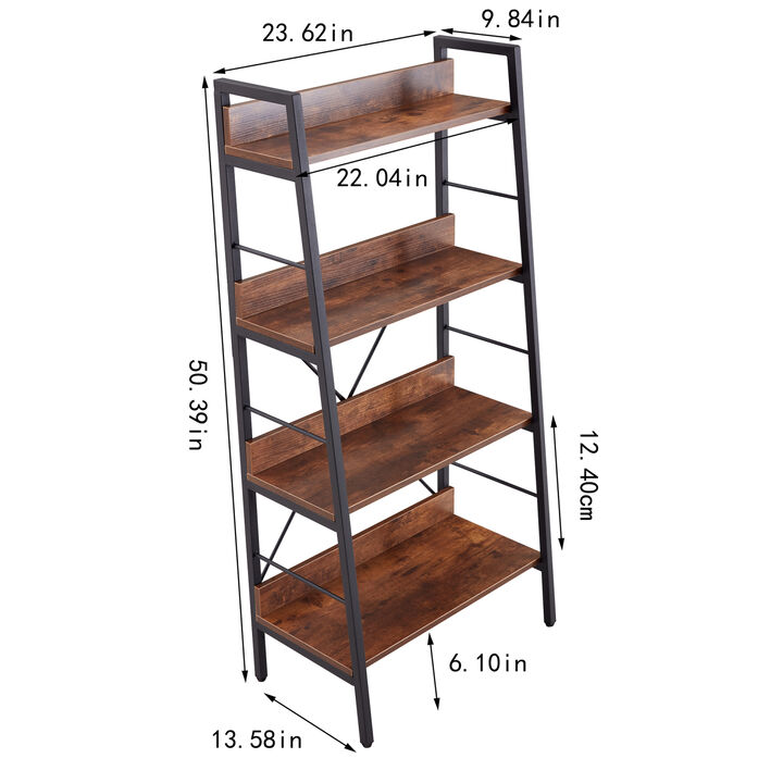 4 Layer Display Bookshelf H Ladder, Metal Frame