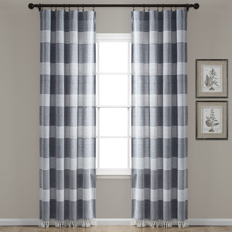 Tucker Stripe Yarn Dyed Cotton Knotted Tassel Window Curtain Panels