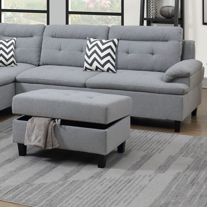 Living Room Furniture: Grey Cushion Sectional with Ottoman, Linen-Like Fabric Sofa Chaise