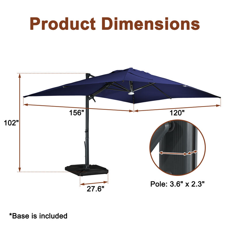 MONDAWE 10 ft. Square Outdoor Cantilever Umbrella Aluminum Frame Tilting Parasol with Detachable Bluetooth LED Light Panel and Weighted Based