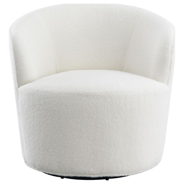 30 Inch Swivel Accent Chair, Barrel Inspired Design, Faux Sheepskin, White