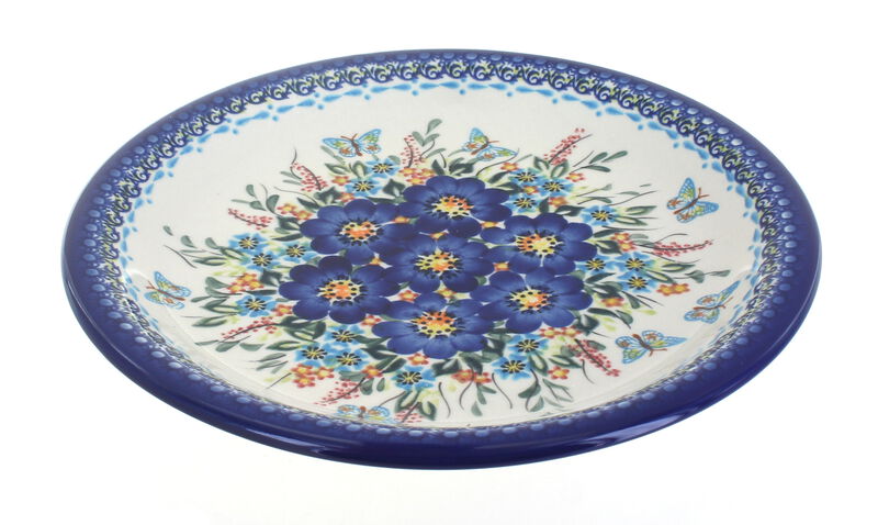 Blue Rose Polish Pottery Hearts & Flowers Dinner Plate