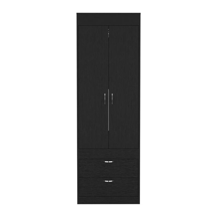 DEPOT E-SHOP Armoire 70H", Double Door Cabinet, Two Drawers, Metal Handles, Rod, Black
