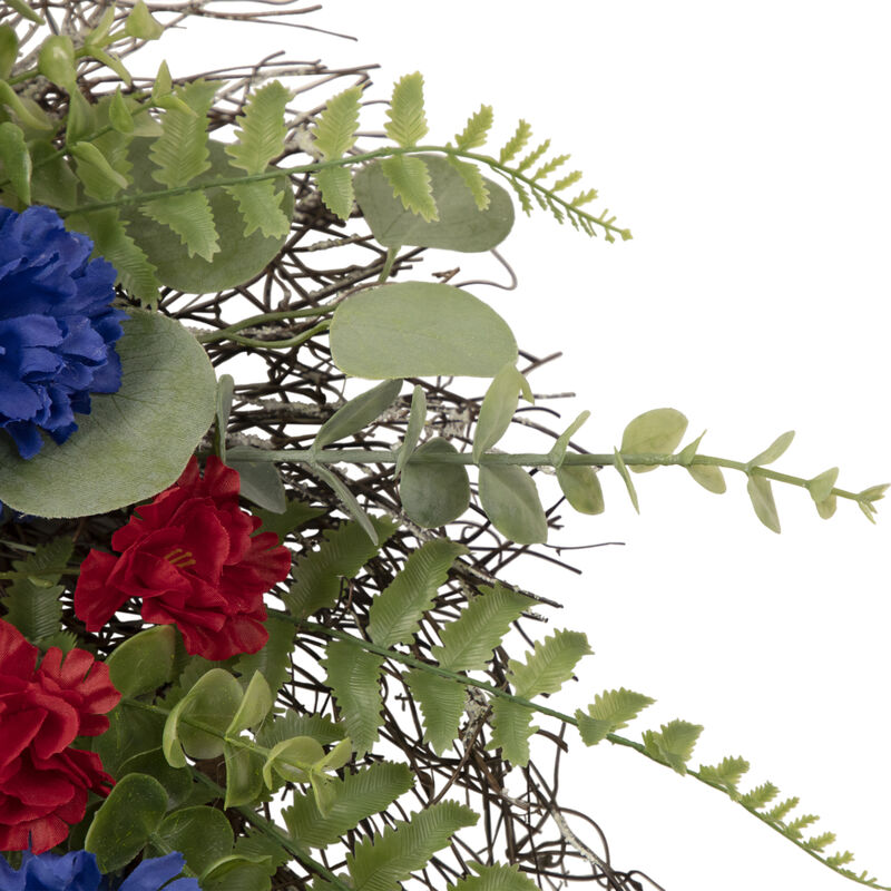 Americana Mixed Foliage and Florals Patriotic Wreath  24-Inch  Unlit