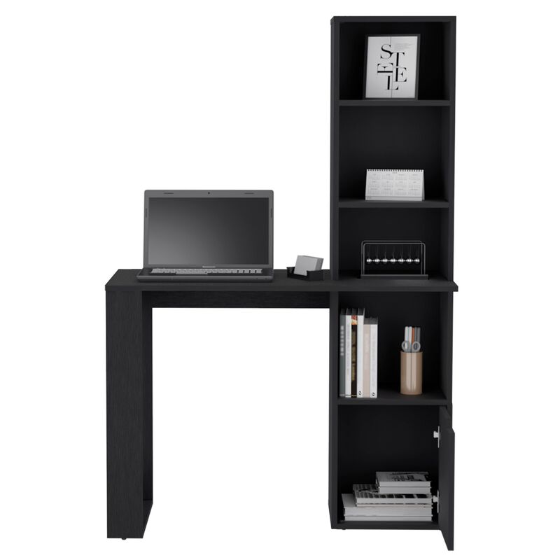 Iowa Computer Desk with 1-Cabinet and 4-Tier Bookcase -Black