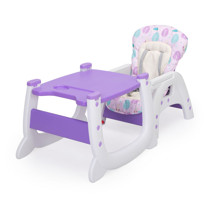 Convertible High Chair for Babies, Booster Seat with Safety Belt Feeding Tray, Toddler Chair and Table Set, PUrple and White